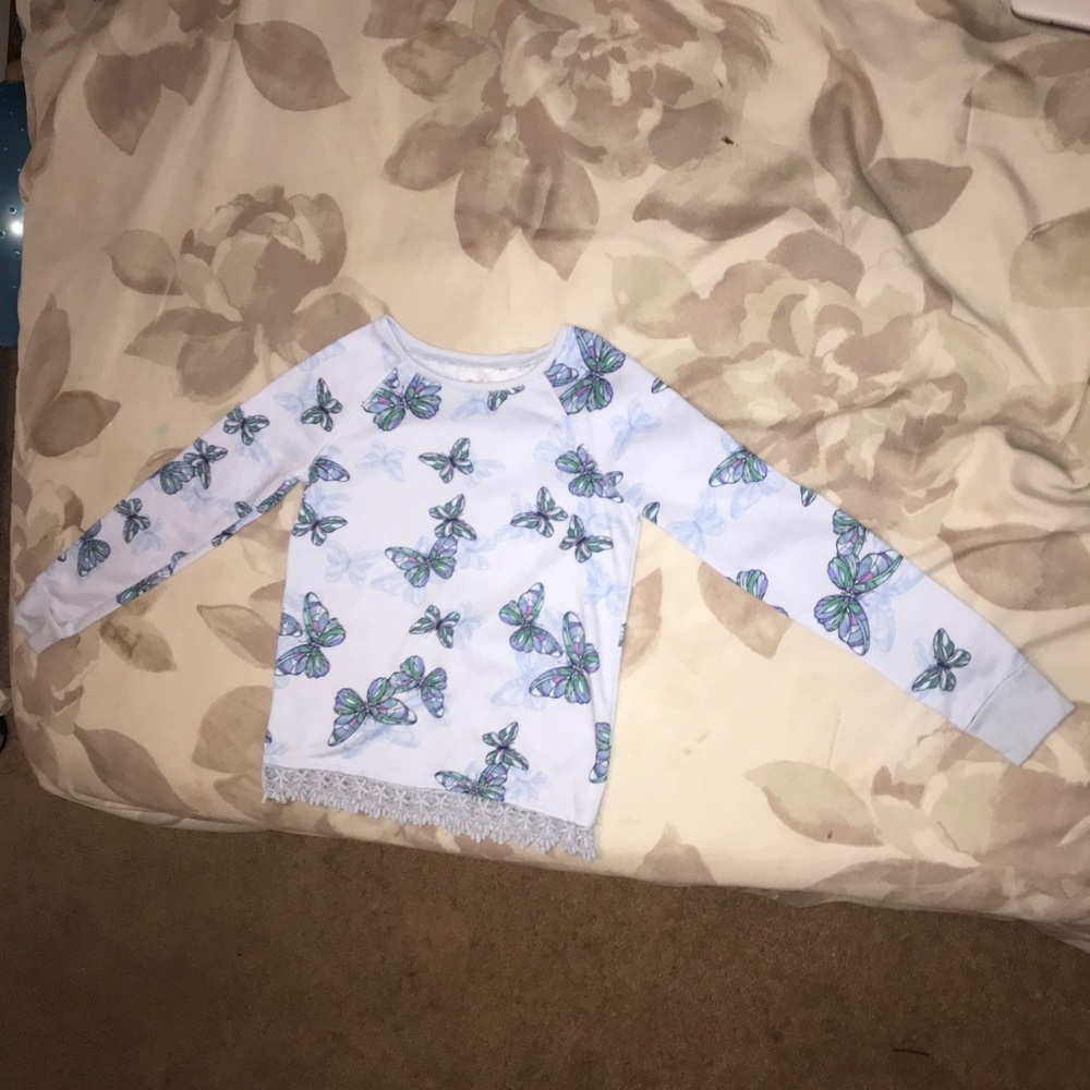 Justice: Cute Long Sleeves Blue Butterfly Sweater
